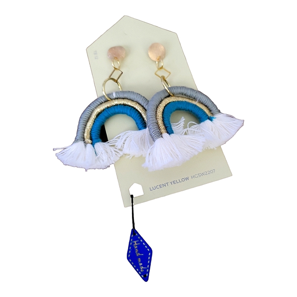 Blue Honey Jewelry Fiber Art Rainbow Post Earrings NWT